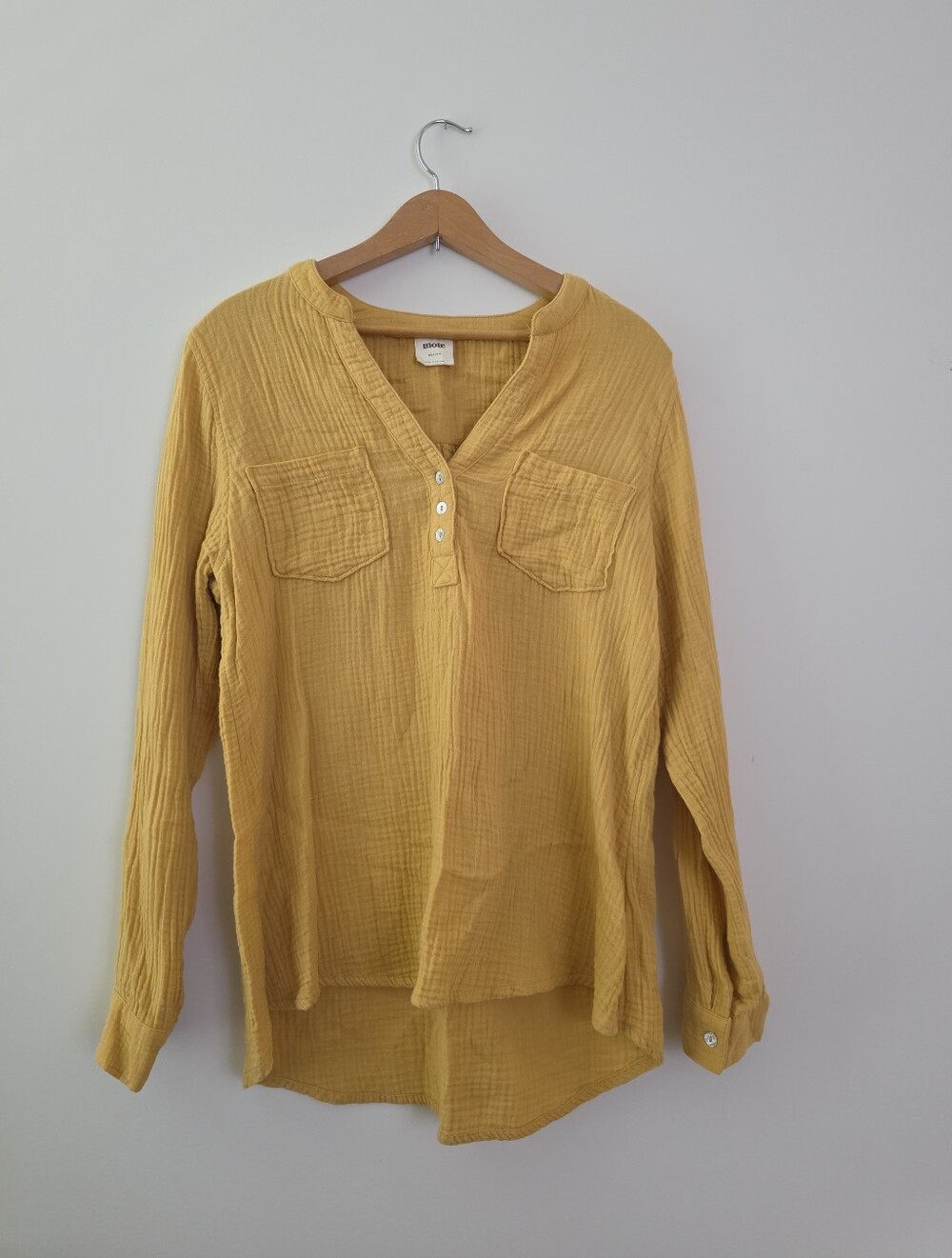 Anthro Mote Muslin Cotton Longsleeve Burnt Yellow Boho Minimalist Cottage Core